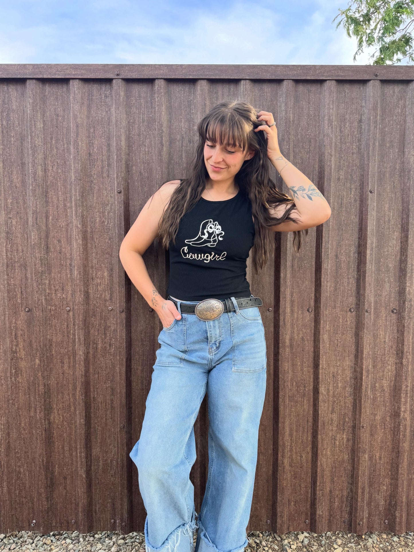 Black Cowgirl Ribbed Tank