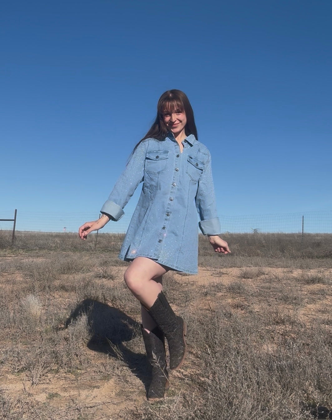 Denim Rhinestone Dress