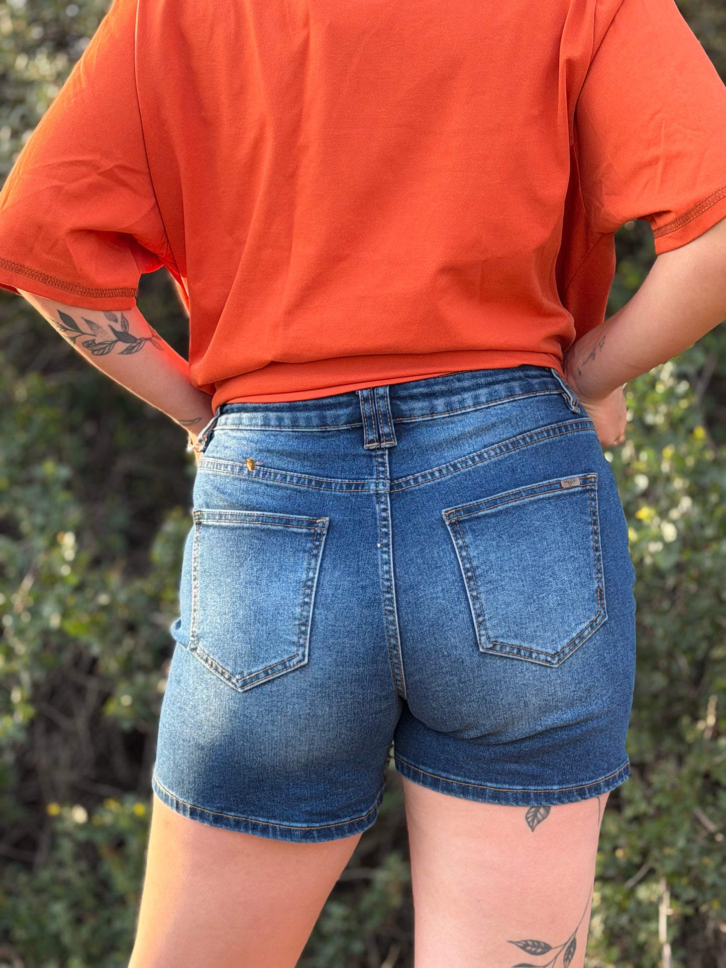 Mid Rise Denim Shorts
