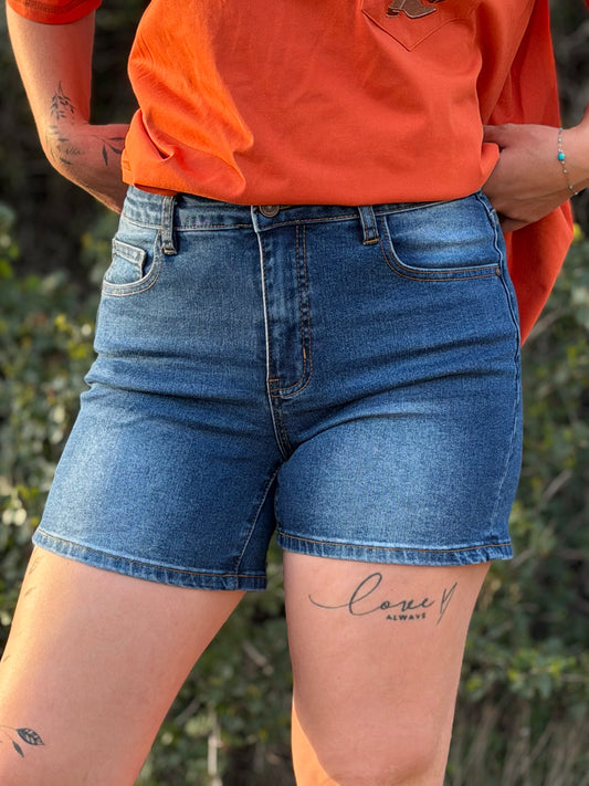 Mid Rise Denim Shorts
